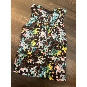 Relativity Floral Print Sleeveless Blouse Ruffle Neck Casual Top‎ Size L